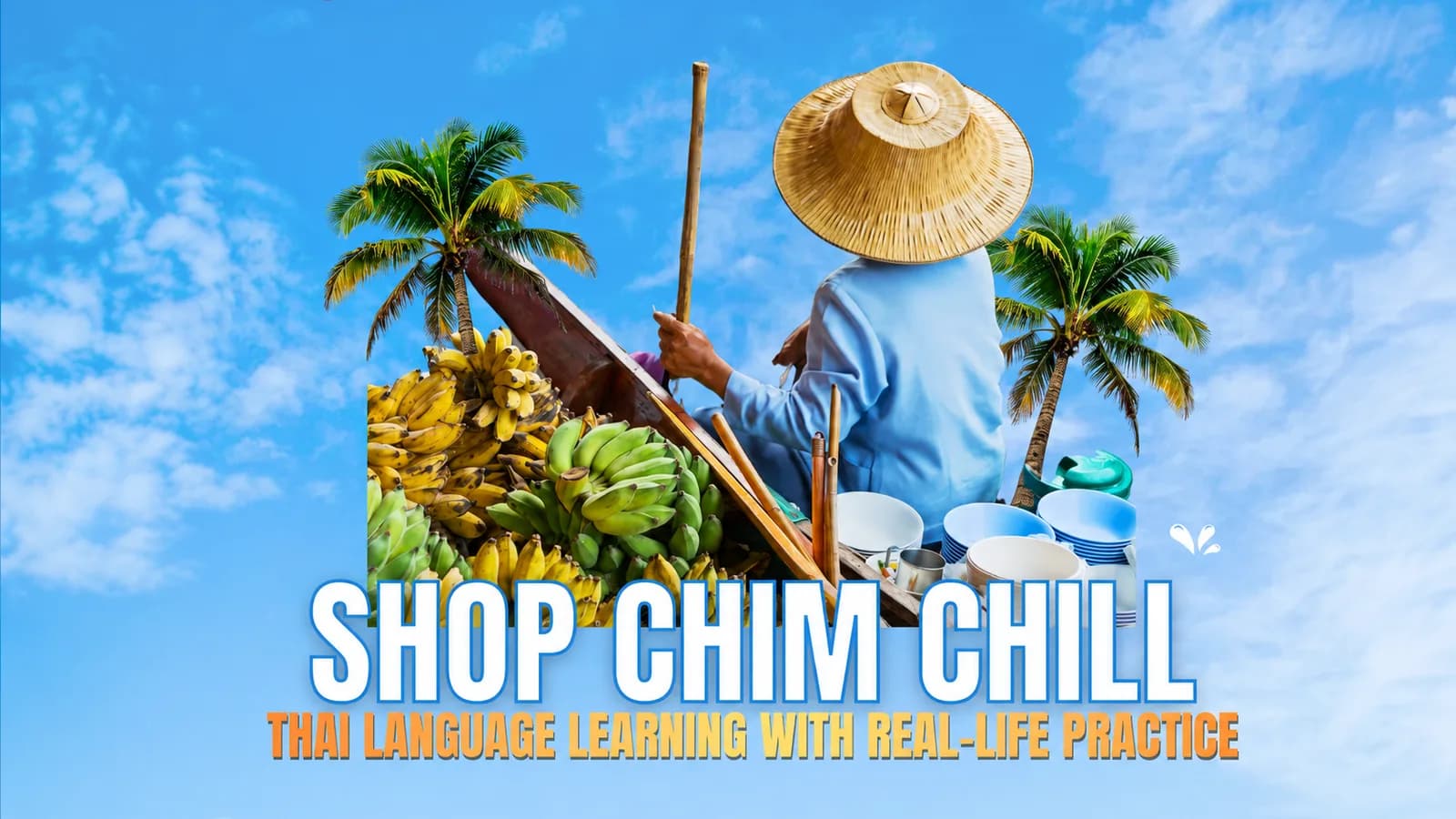 Floating market vendor with bananas on the Shop Chim Chill tour artwork